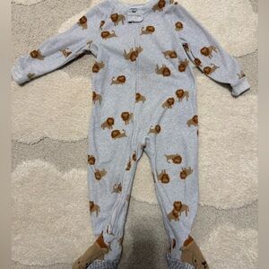 Gray Lion Print Kids One Piece Fleece Pajama